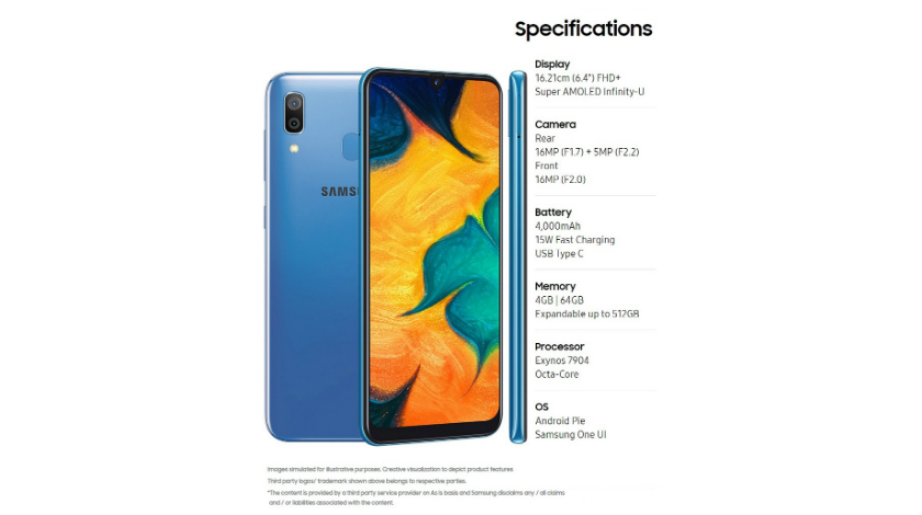 specs for samsung a30